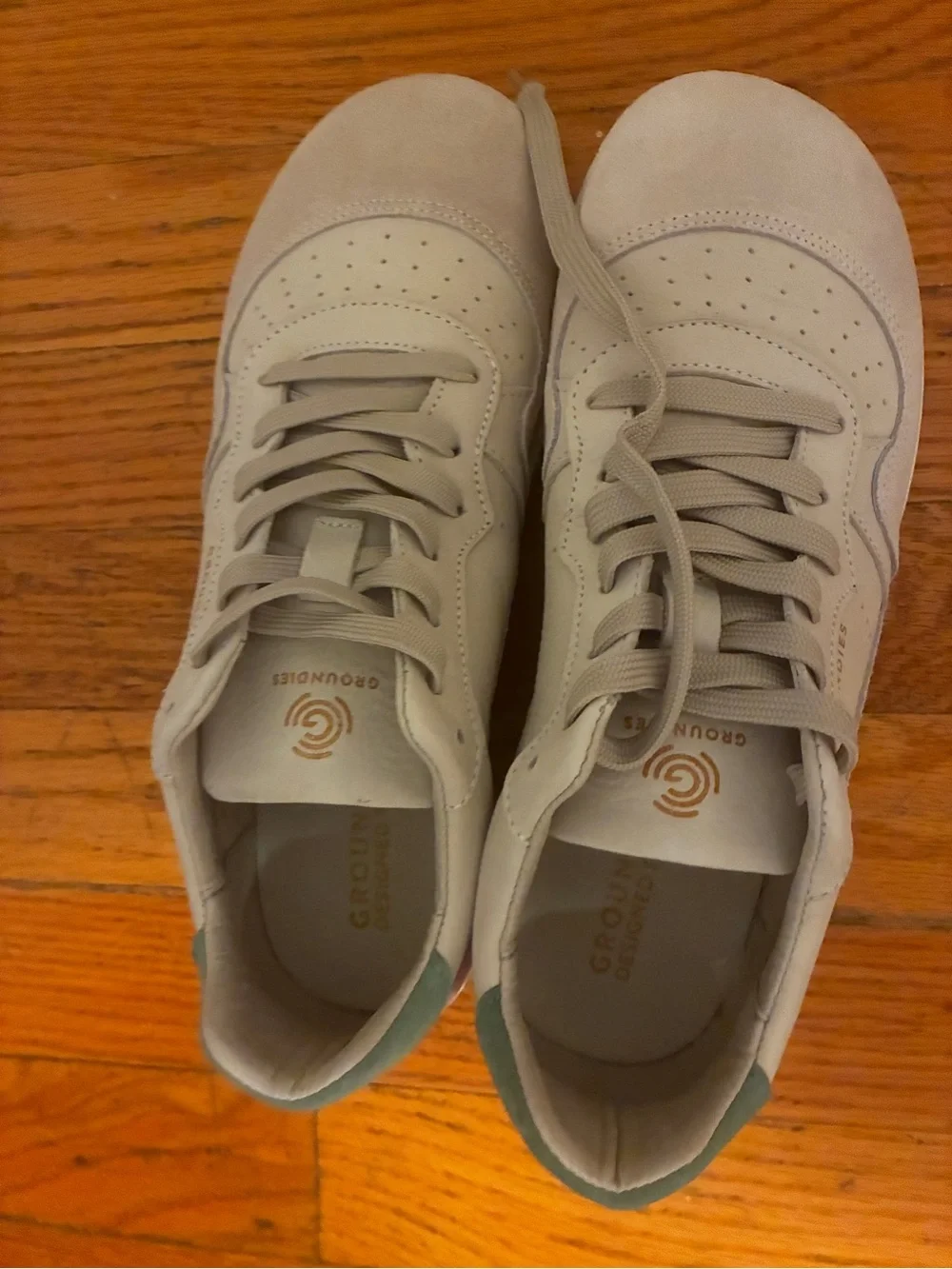 Groundies Women's Leather Sneakers in Light Beige with Pink Accent